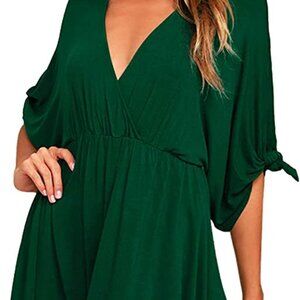 Summer Casual Loose Tunic Swing Dress V Neck Short Vacation Dress